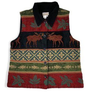 Women's Coldwater Creek Tapestry Vest Moose Fish … - image 1